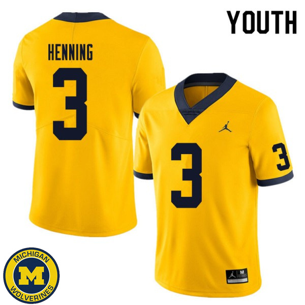 Youth University of Michigan #3 A.J. Henning Yellow NCAA Football Jersey